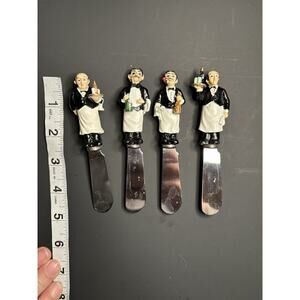 Boston Warehouse Waiter Theme Cheese Spreaders Set of 4 Stainless Steel, Resin